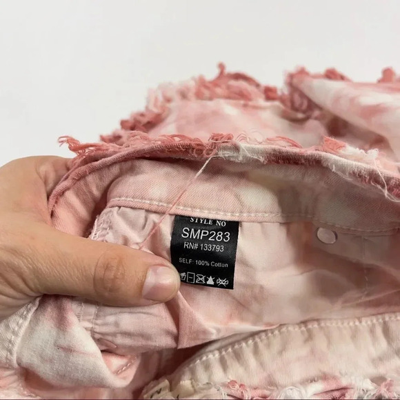 POL Tie Dye Cutoff Jean Maroon Shorts - Picture 6 of 10